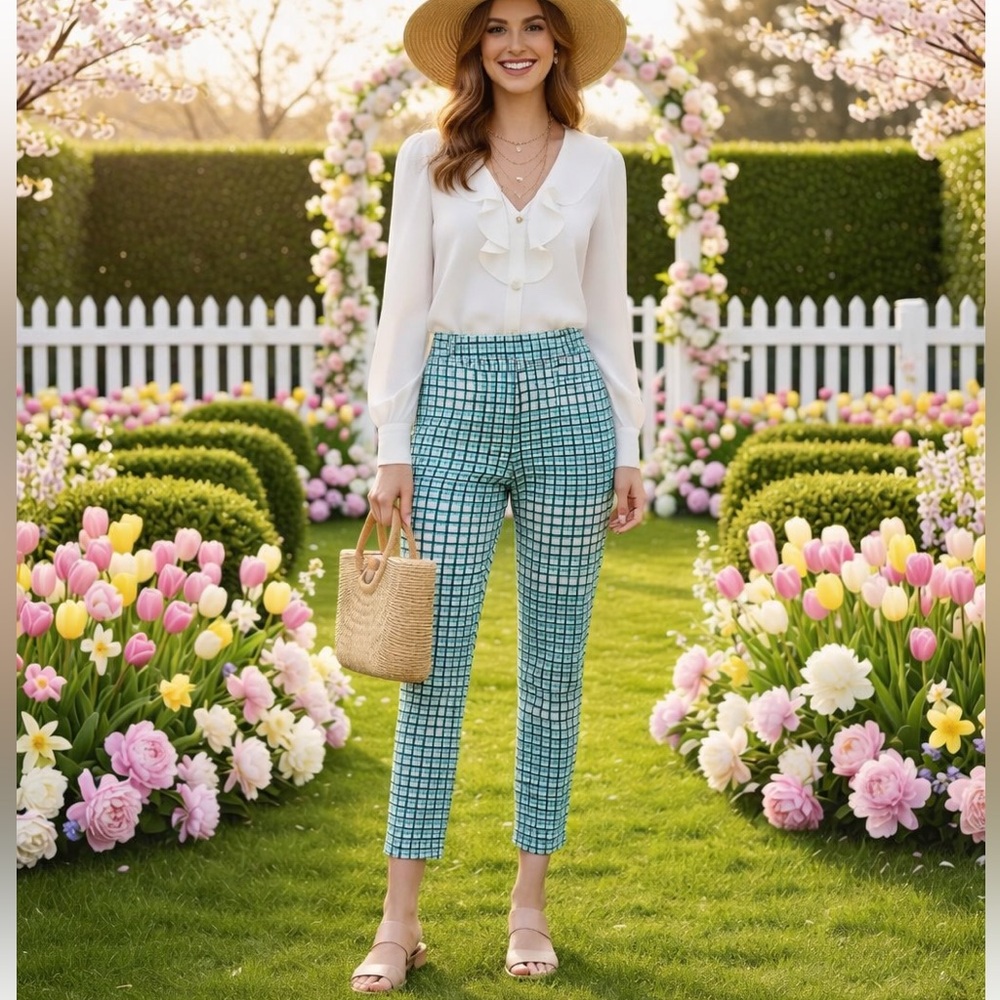 KATE SPADE Mindy Breezeblock Blue Cropped Ankle Pants Geometric Artsy Preppy 2